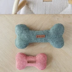 Tweed Dog Bone Shaped Dog Toy - Green