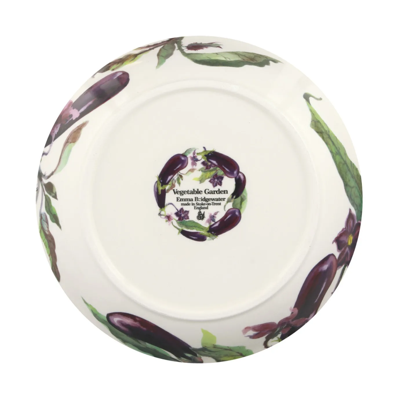 Vegetable Garden Aubergine & Flowers Medium Pasta Bowl