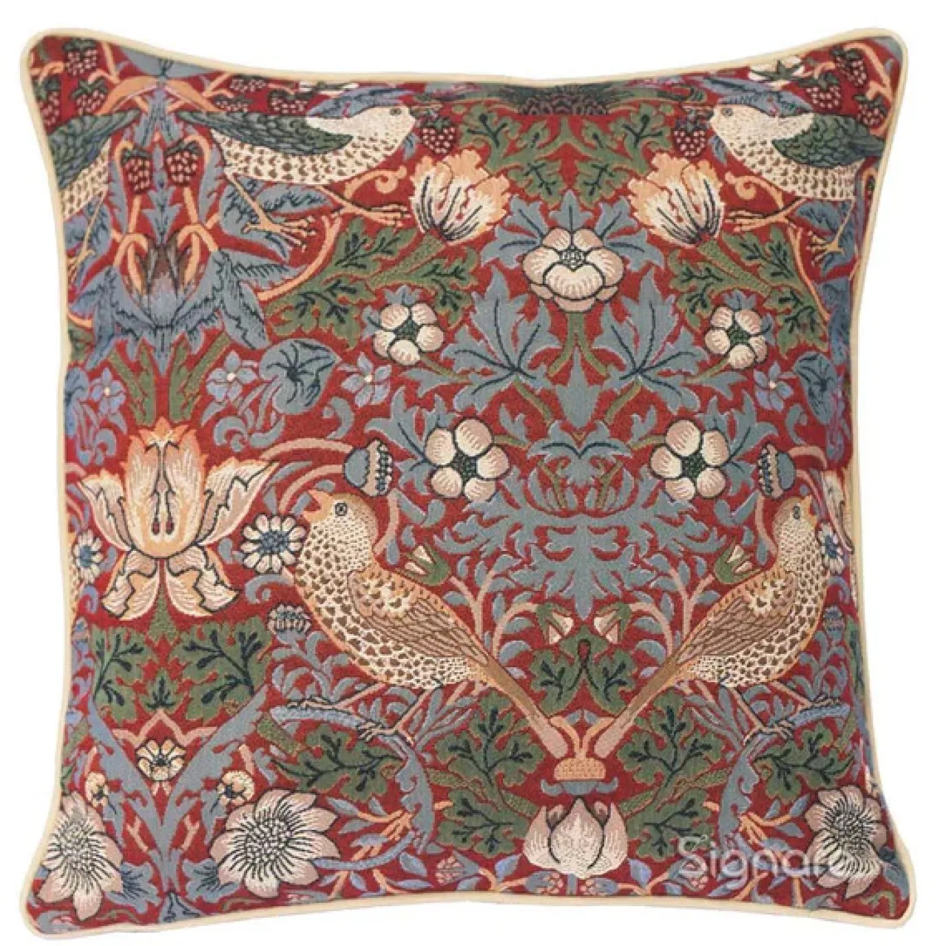 William Morris Strawberry Thief Red Pillow