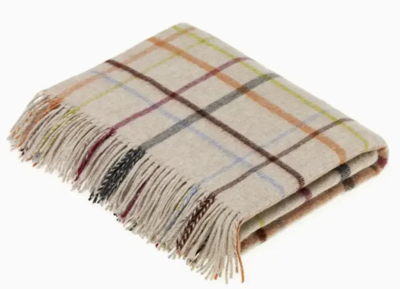 Windowpane Rainbow Beige Multi Merino Lambswool Throw