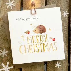 Wishing You a Very Merry Christmas Robin & Hedgehog Card