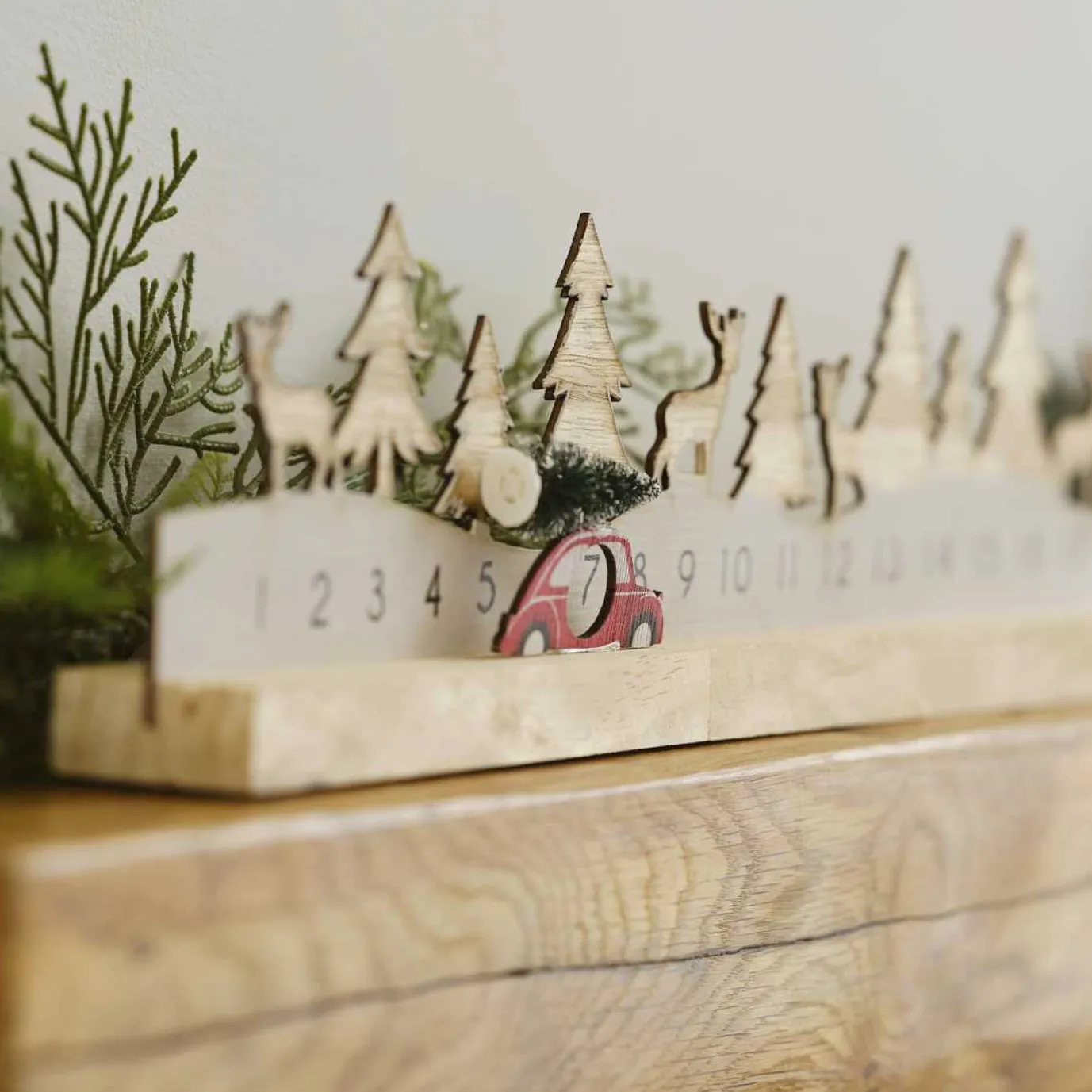 Wooden Reusable Advent Calendar with Moveable Car