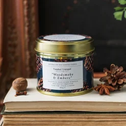 Woodsmoke & embers Candle in a Matte Gold Tin