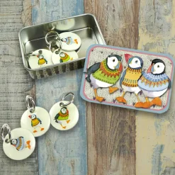 Woolly Puffins Tin and  Set of 6 Stitch Markers
