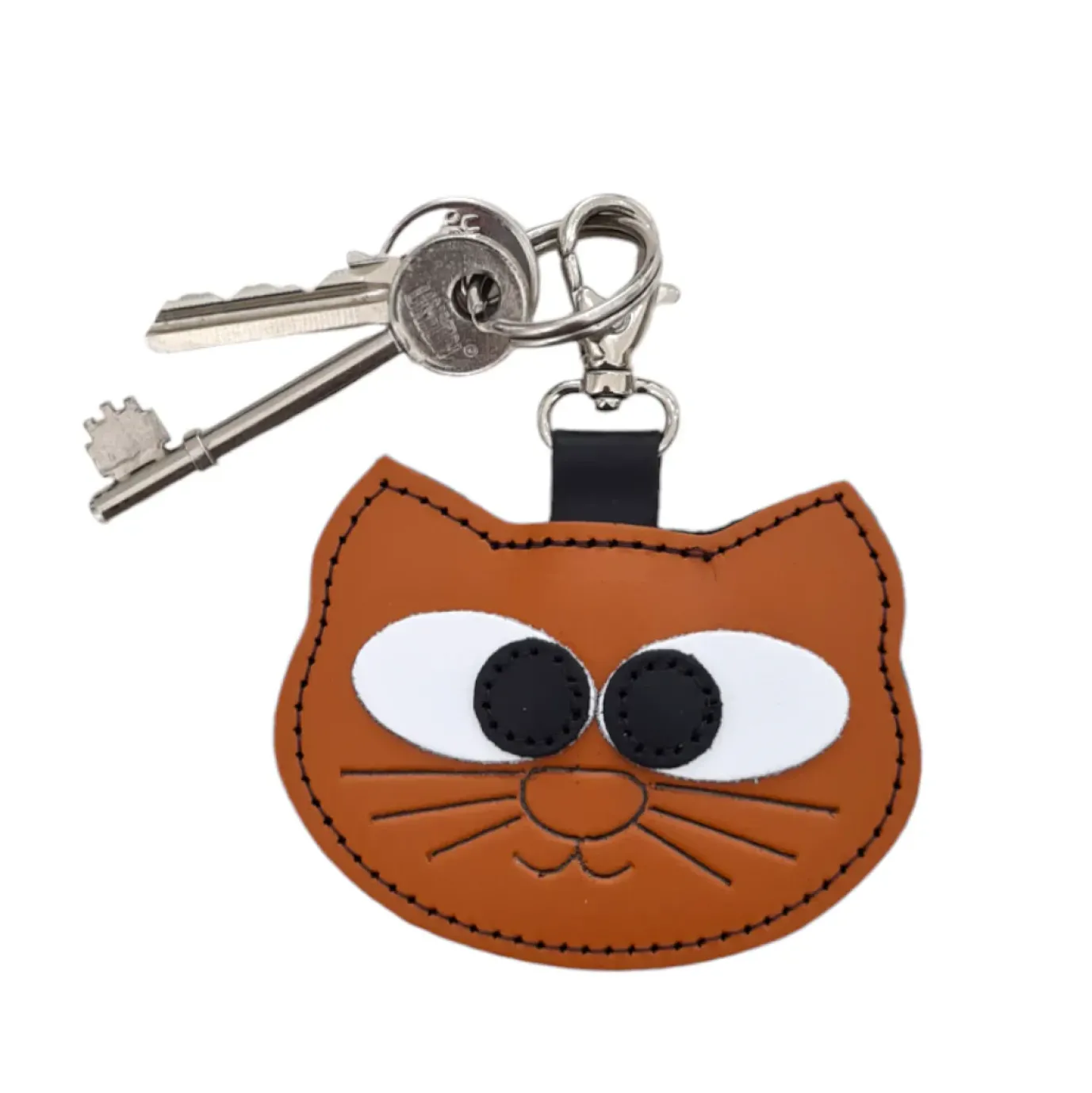 Zatchels Burnt Orange Colorful Cat Leather Bag Charm