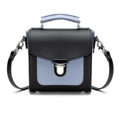 Zatchels Handmade Leather Sugarcube Blue Noir Small Handbag