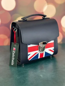 Zatchels Handmade Leather Sugarcube Plus Handbag - Navy with Union Jack