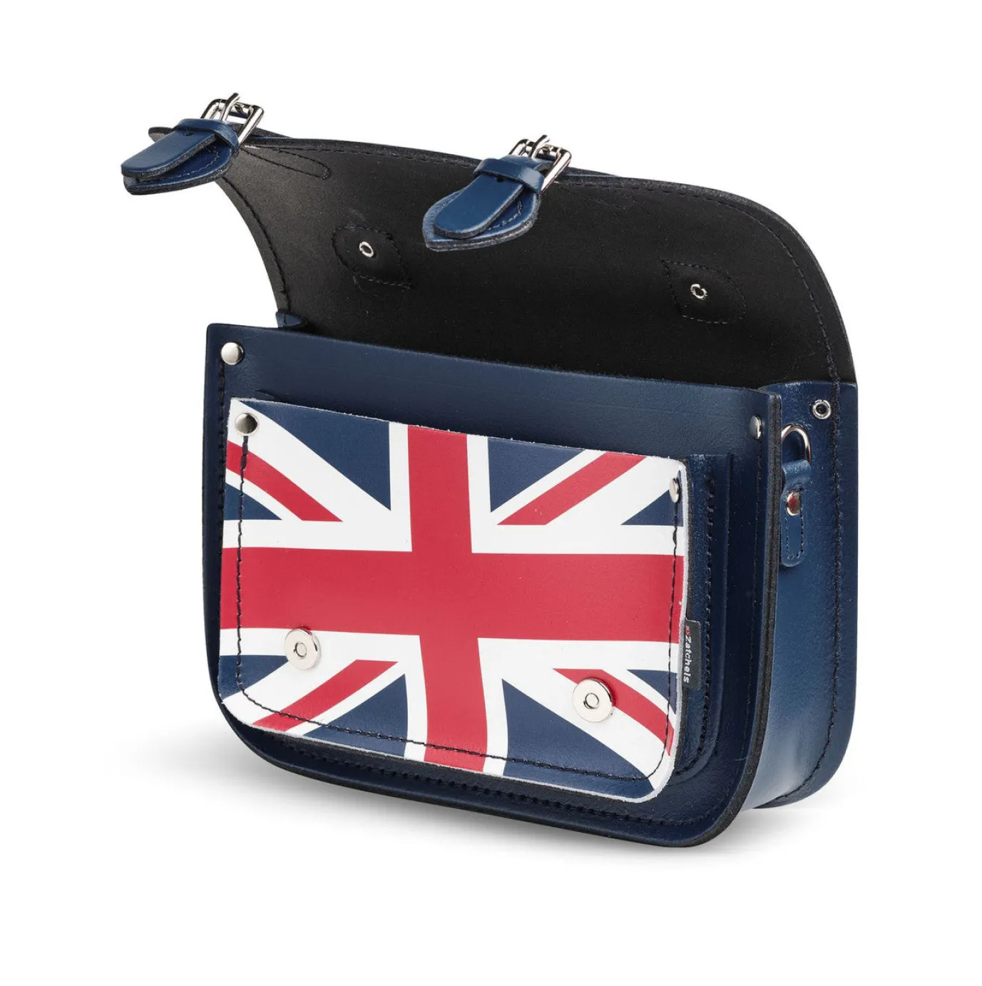 Zatchels Handmade Leather Union Jack Midi Satchel - Navy