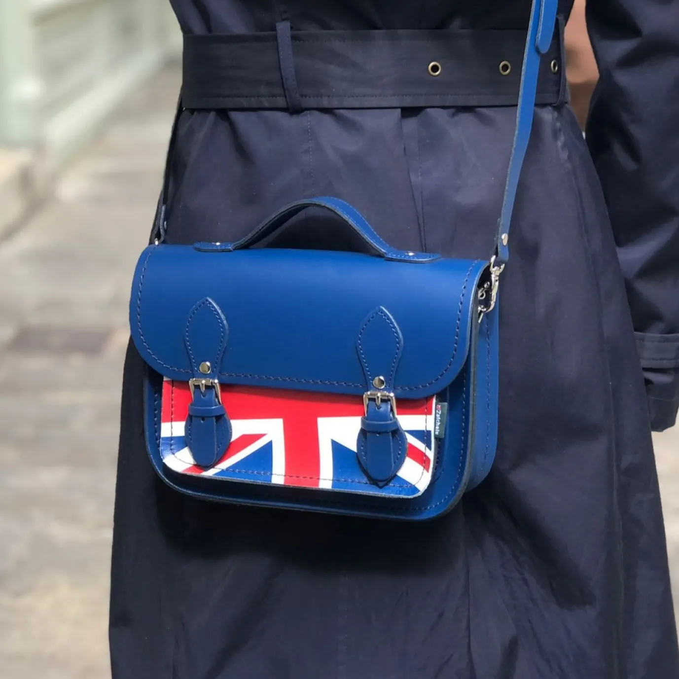 Zatchels Handmade Leather Union Jack Midi Satchel - Navy