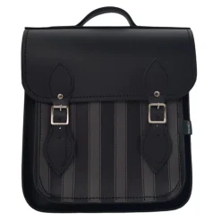 Zatchels Handmade Leather City Backpack Plus - Black & Grey Stripe