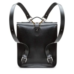 Zatchels Handmade Leather City Backpack Plus - Black & Grey Stripe