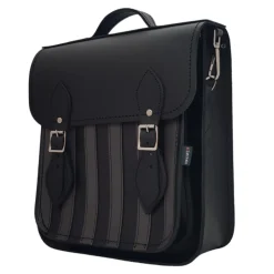 Zatchels Handmade Leather City Backpack Plus - Black & Grey Stripe