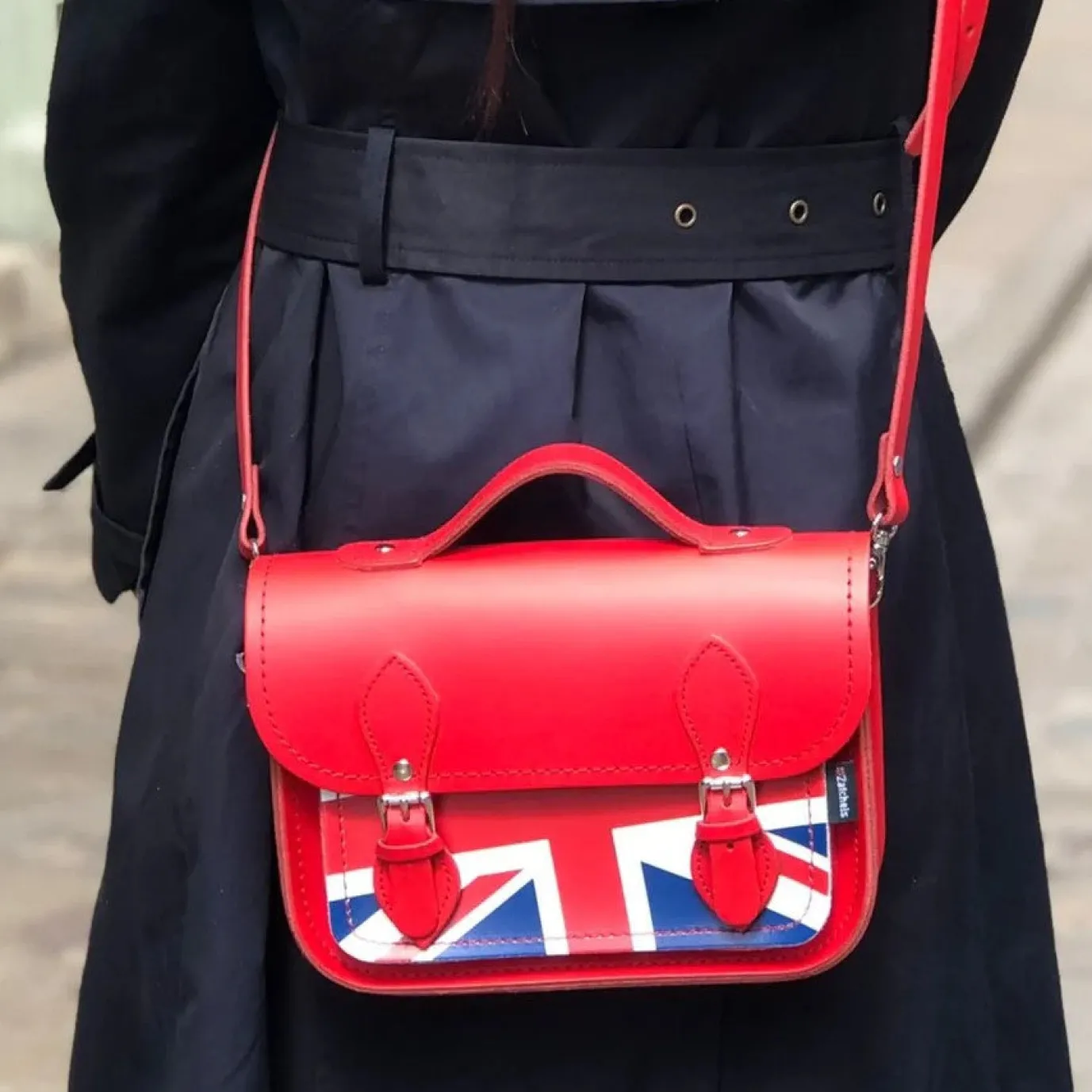 Zatchels Handmade Leather Union Jack Midi Satchel - Red