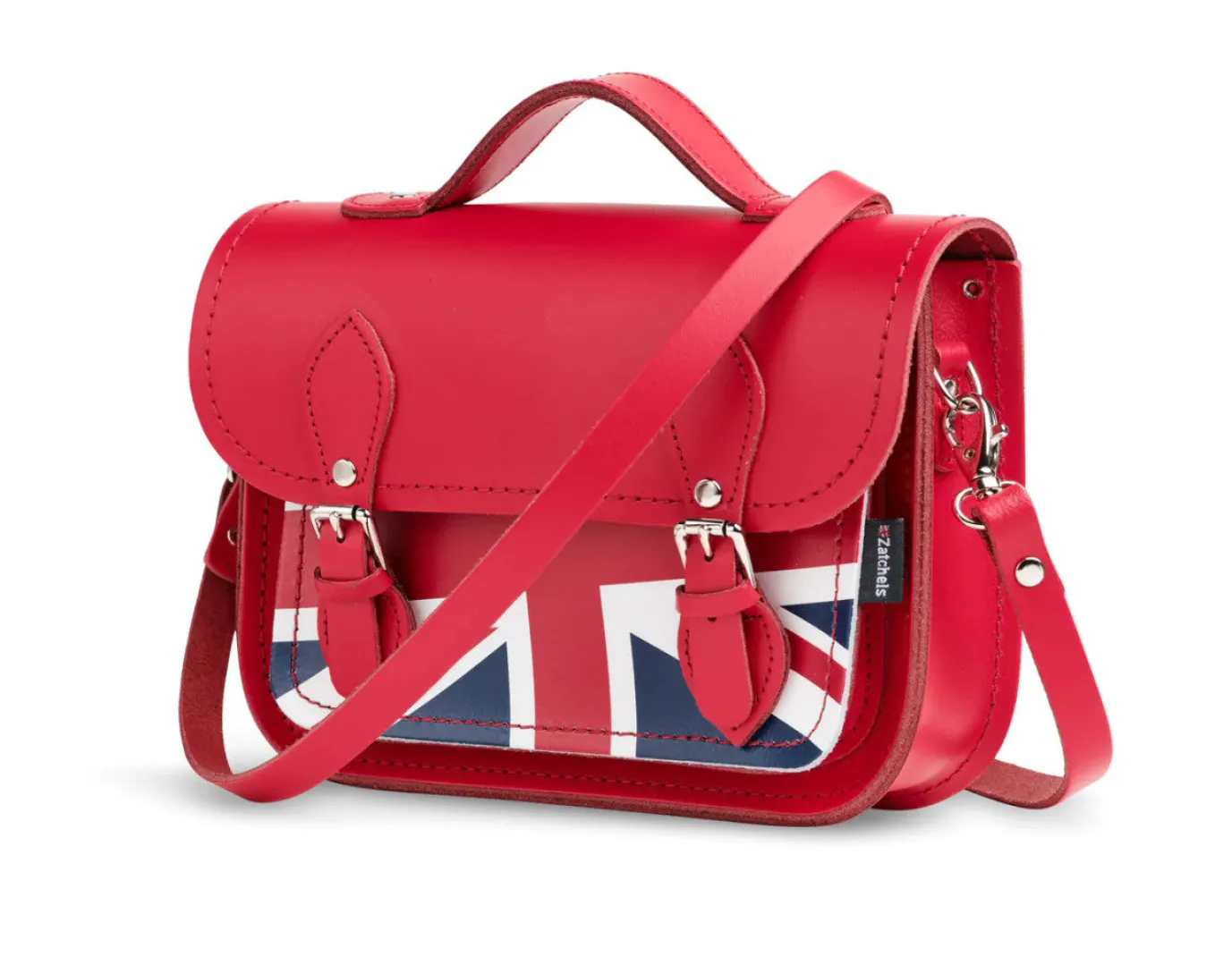 Zatchels Handmade Leather Union Jack Midi Satchel - Red
