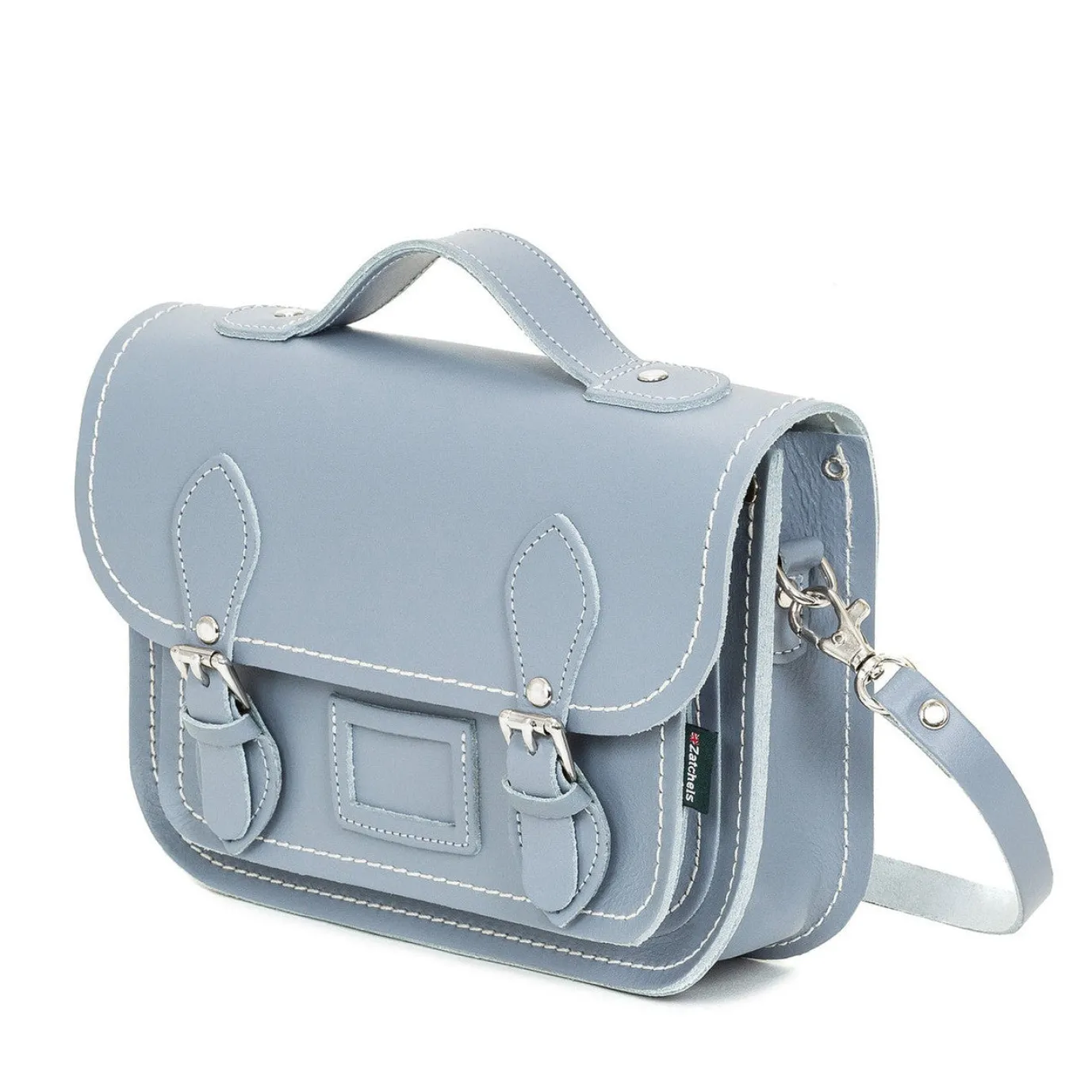 Zatchels Handmade Leather Midi Satchel - Lilac Grey