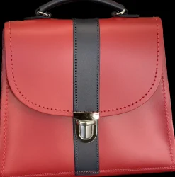 Zatchels Handmade Leather Kensington Handbag - Red with Navy Contrast