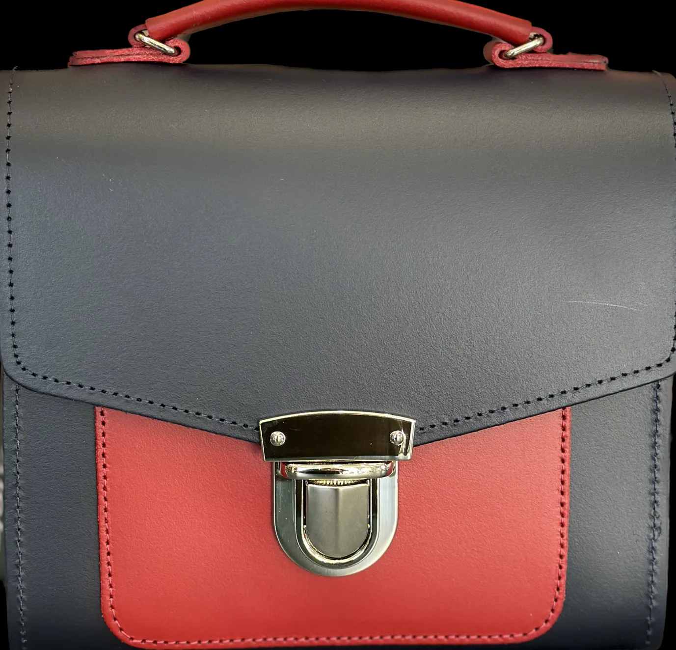 Zatchels Handmade Leather Sugarcube Plus Handbag - Navy with Red Contrast