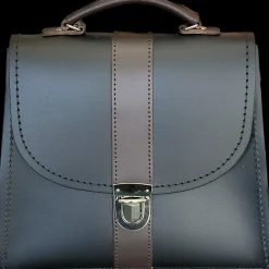 Zatchels Handmade Leather Kensington Handbag -Black with Brown Contrast