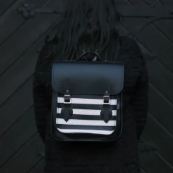 Zatchels Handmade Leather City Backpack - Gothic Black & White Stripe