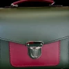 Zatchels Handmade Leather Sugarcube Plus Handbag - Ivy Green with Oxblood Contrast